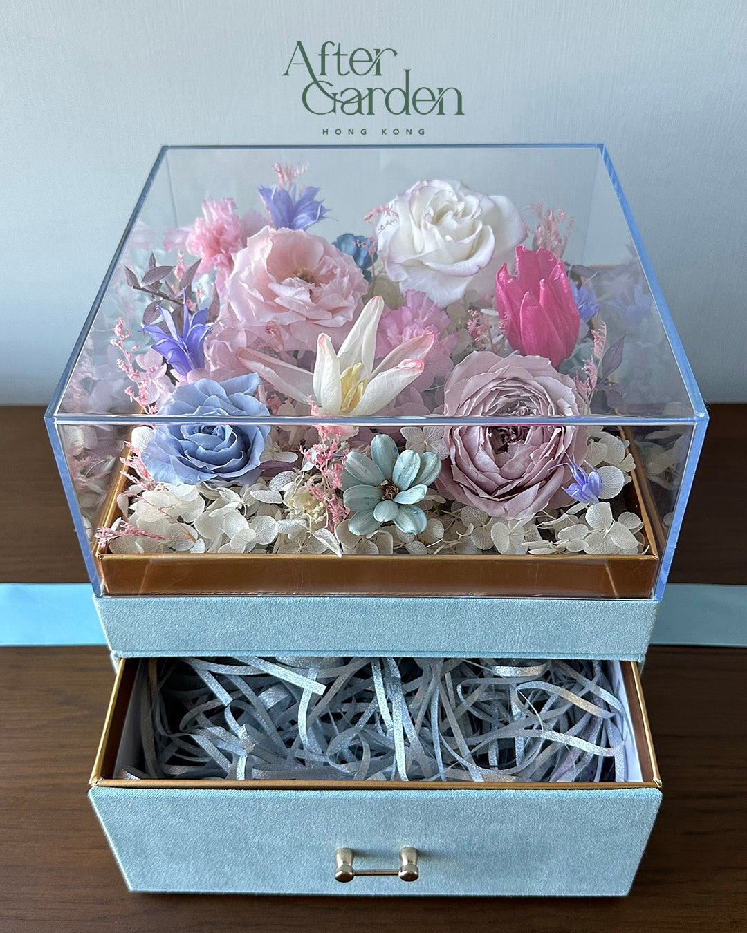 保鮮花裝飾儲物盒（湖水藍）
