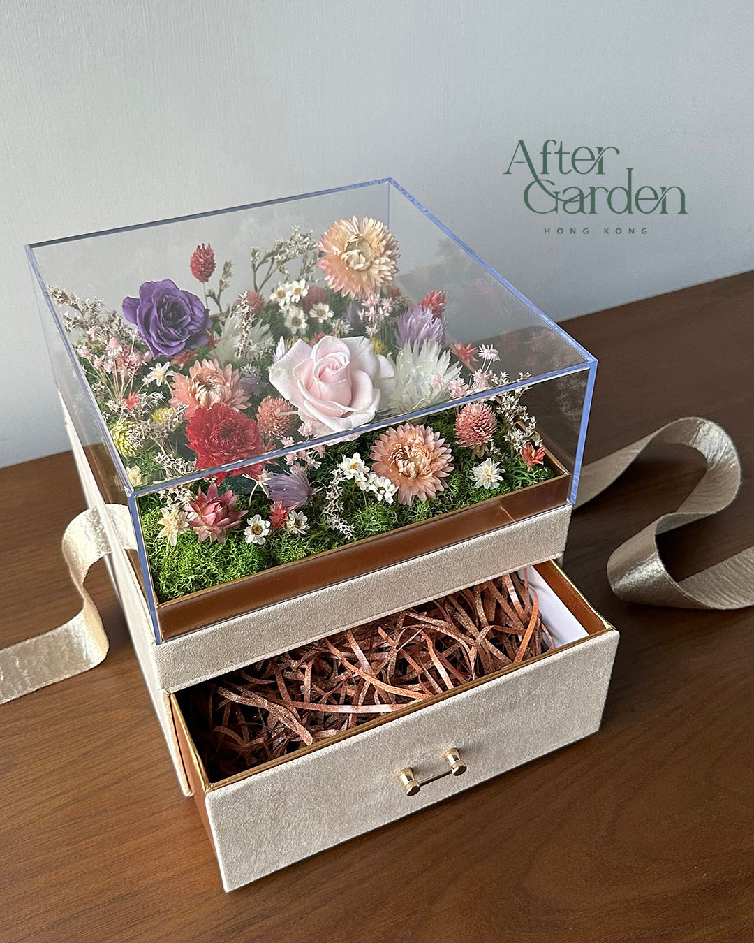 保鮮花裝飾儲物盒（香檳金）