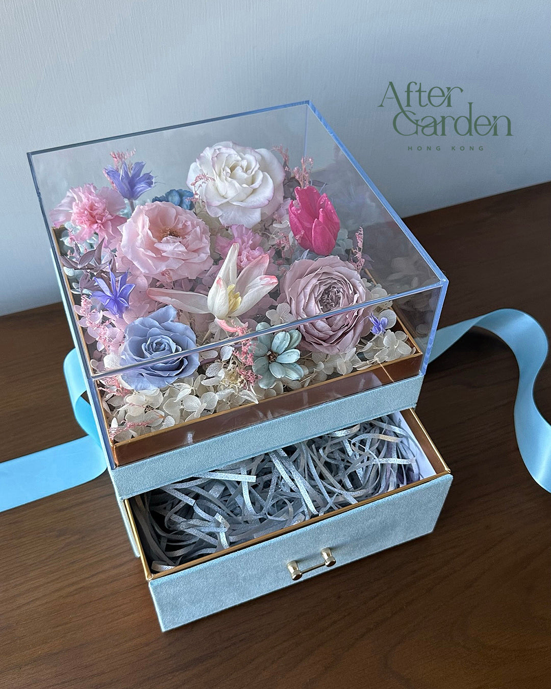保鮮花裝飾儲物盒（湖水藍）