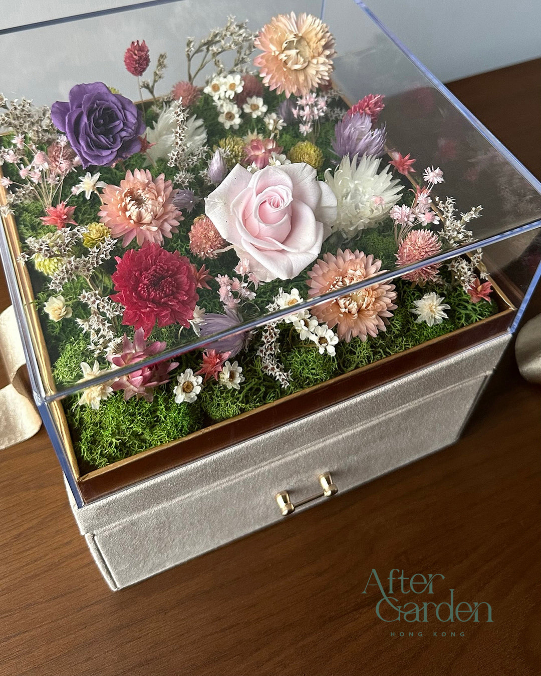 保鮮花裝飾儲物盒（香檳金）